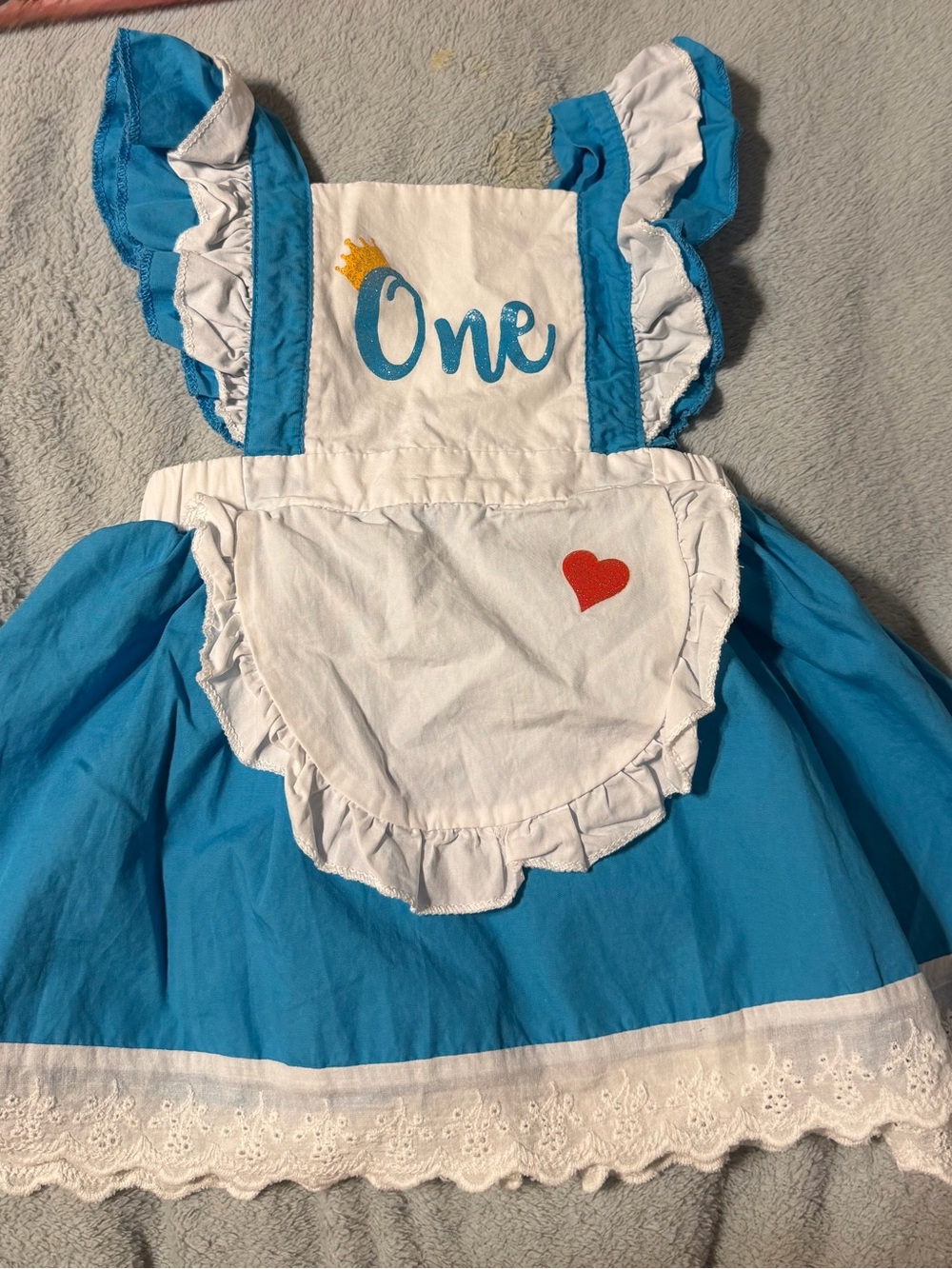 Blue & White "One" First Birthday Apron Dress - Girls Party Dress
